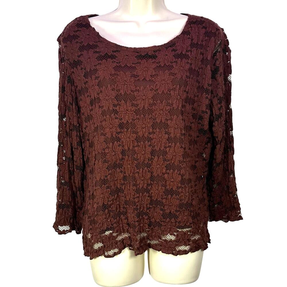 Vintage‎ y2k Large Brown long sleeve floral Lace fairycore cottage coquette USA